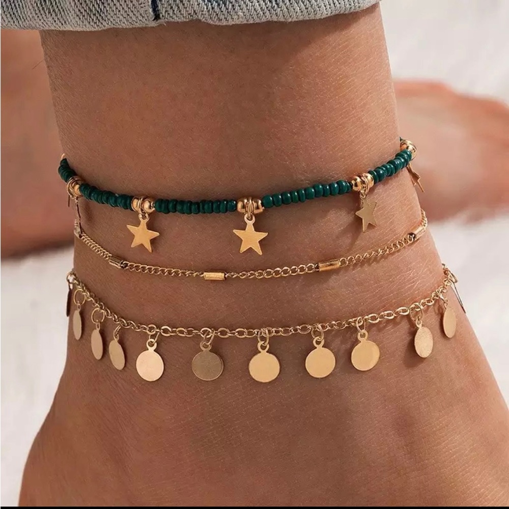 NEW Star Gold Ankle Bracelet Set